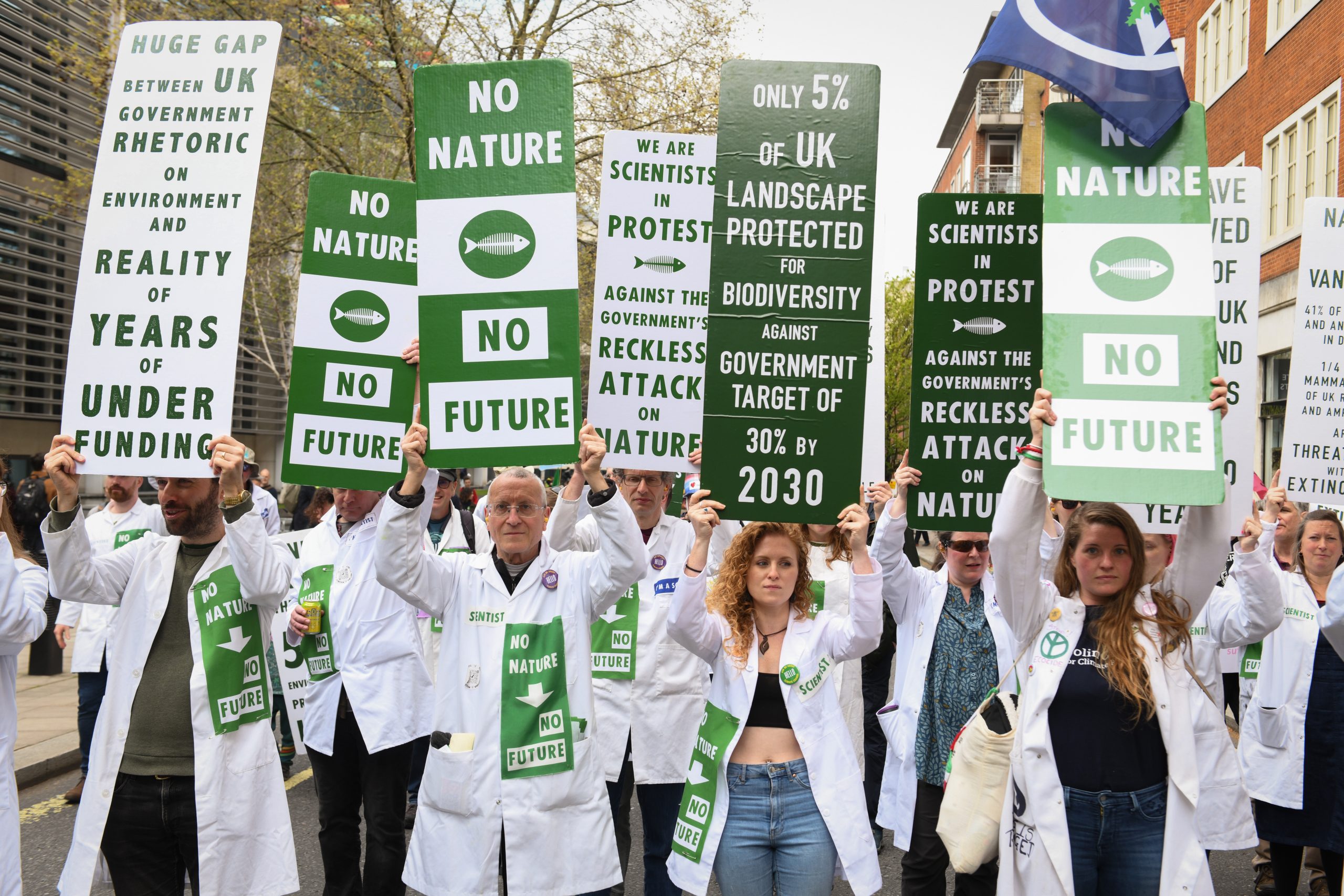 Scientists for Extinction Rebellion marching at the Big One demonstration in central London, April 2023 (photocredit: XR open source Global Media Photography archive)