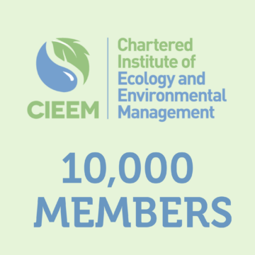 CIEEM's logo on a pale green backround, '10,000 members' written below in large font